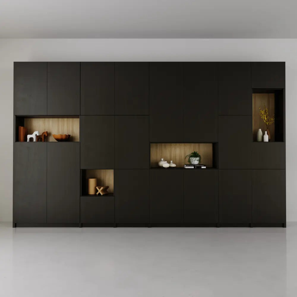 Grote wandkast met deuren en open vakken | Lundia Original | Zwart & blank gelakt hout