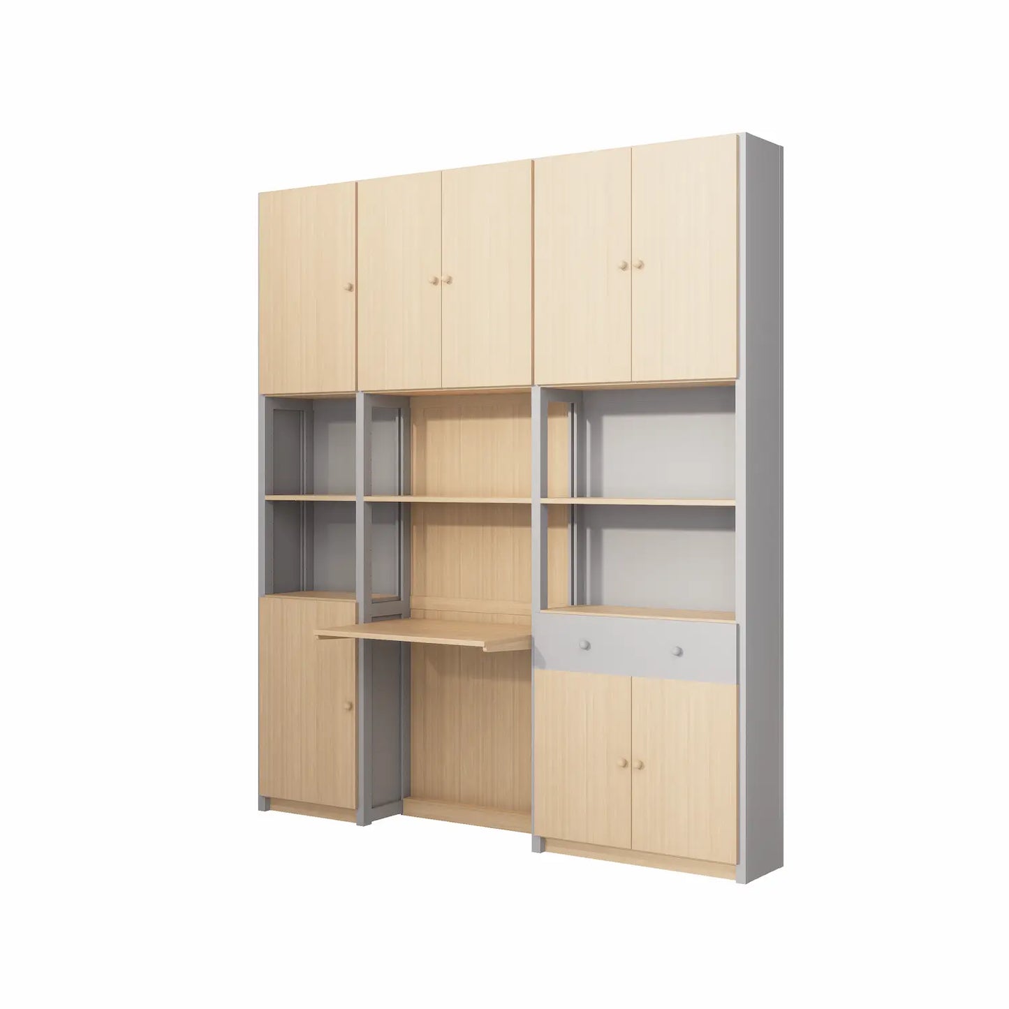 Großer kompletter Büroschrank | Lundia Original | Betongrau & farblos lackiertes Holz