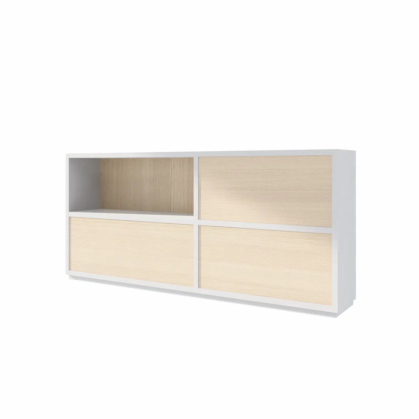 Laag dressoir met kleppen en open vak | Certo | Transparent white & Naturel hout