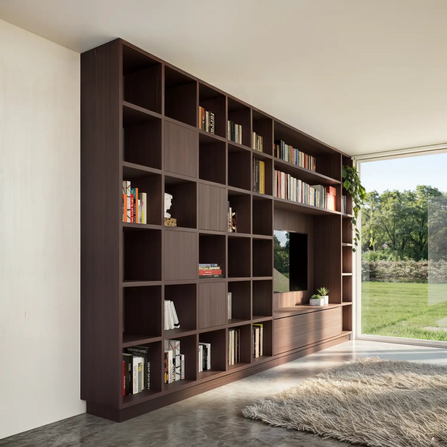 TV Wandkast met speelse vakken | Certo | Wengé brown hout