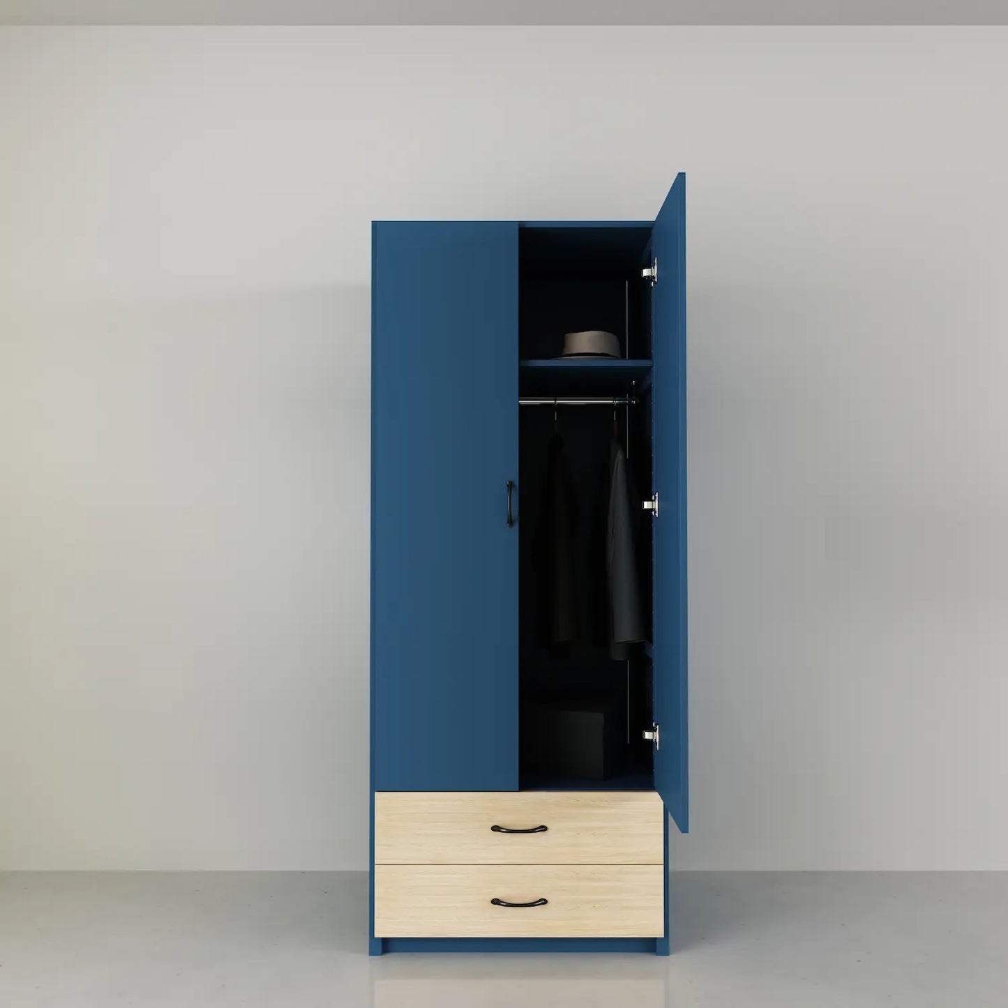 Garderobe kast met deuren & laden | Lundia Original | Haagsblauw & blank gelakt hout