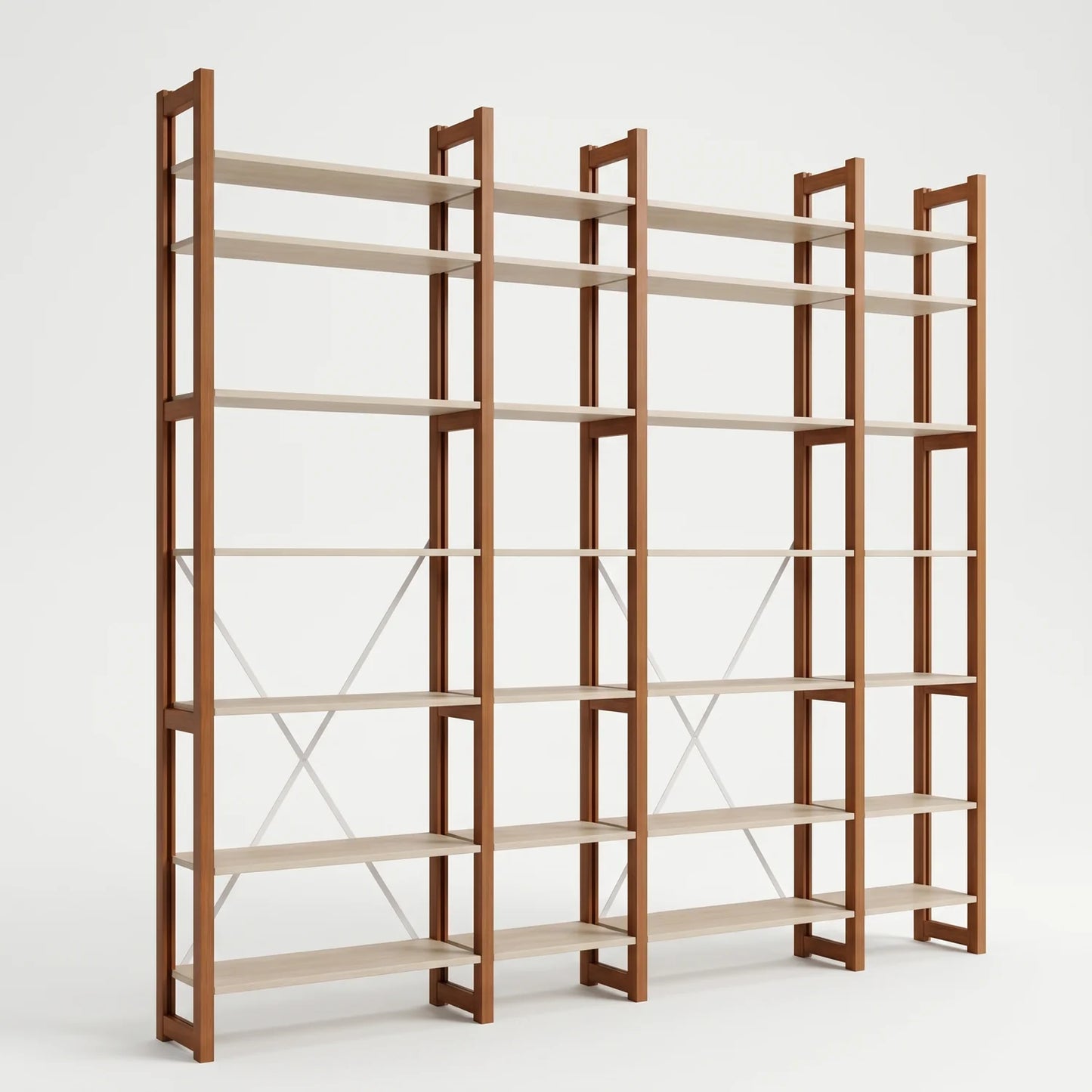 Moderne houten boekenkast | Lundia Original | Arrosto & Wit hout, perspectief