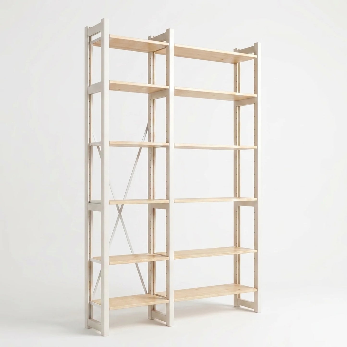 Skandinavisches Bücherregal | Lundia Original | Klar lackiert & weißes Holz, perspectief