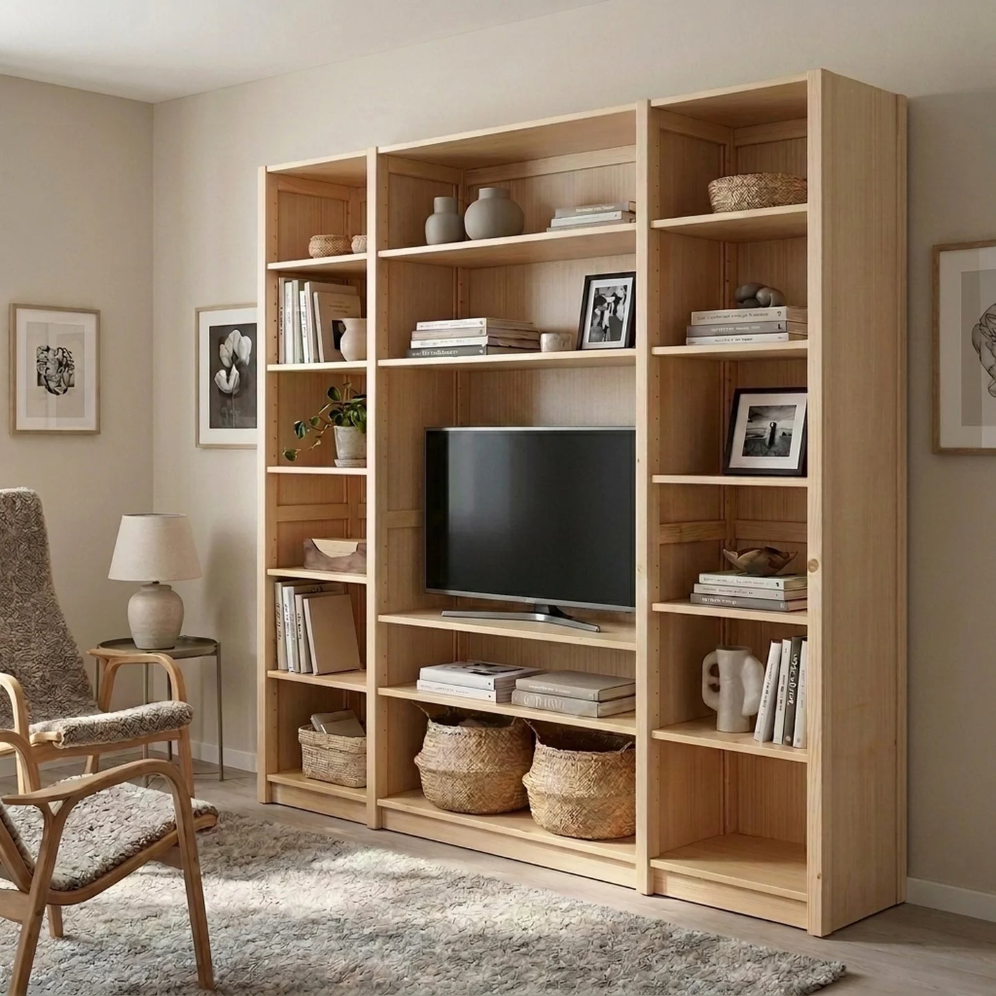 TV-Wandschrank | Lundia Original | Klar lackiertes Holz, sfeerbeeld perspectief