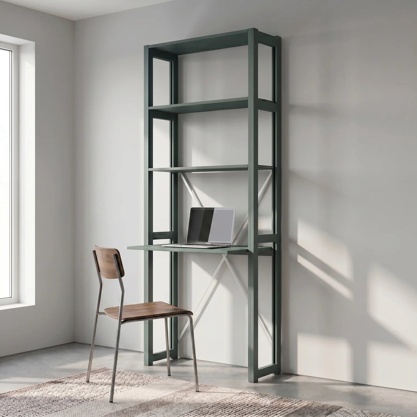 Kompakter Büroschrank | Lundia Original | Tannengrün lackiert, sfeerbeeld perspectief