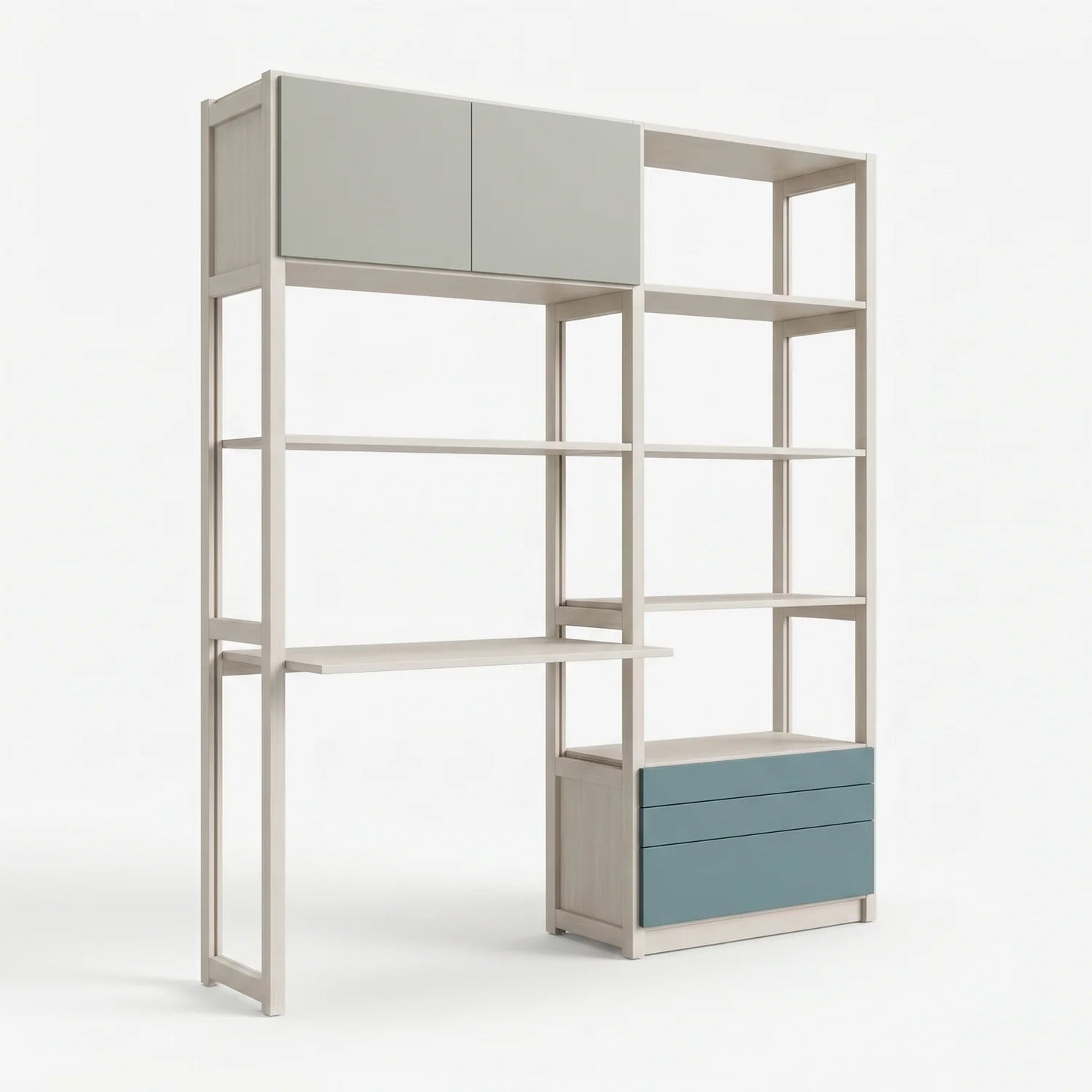 Schreibtischschrank | Lundia Original | Latte, Sumpfgrün & Nebelgrau, perspectief