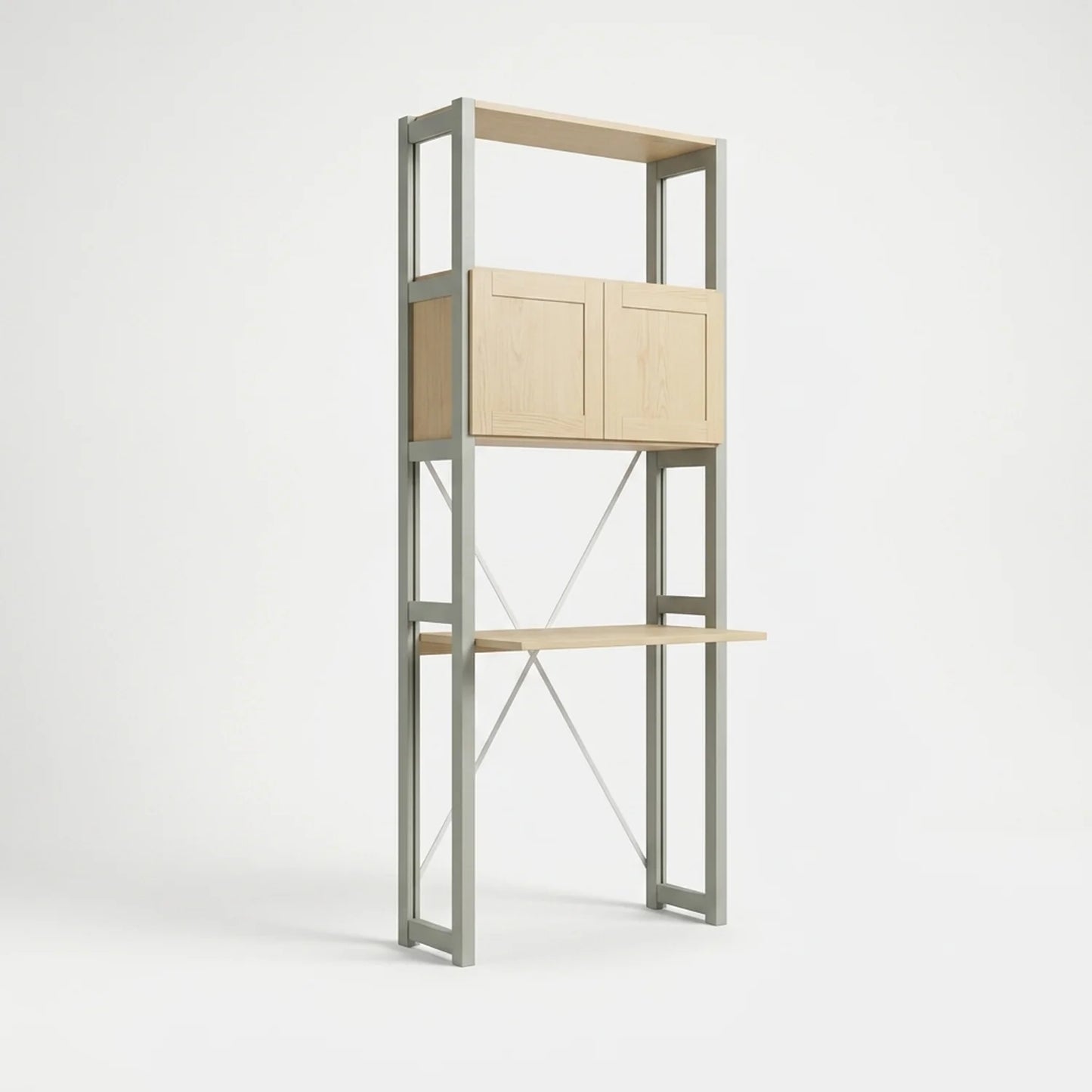 Kompakter Büroschrank mit Türen | Lundia Original | Nebelgrau & Klar lackiertes Holz, perspectief