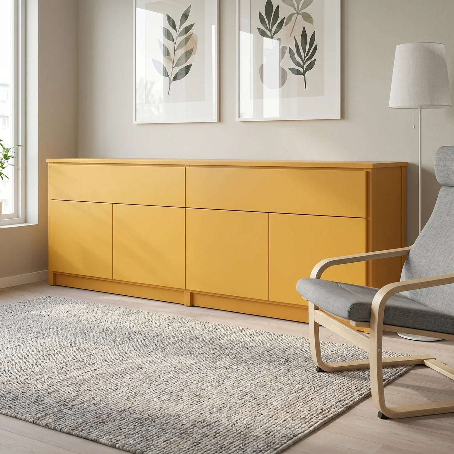 Niedriges Sideboard | Lundia Original | Safrangelb, sfeerbeeld perspectief
