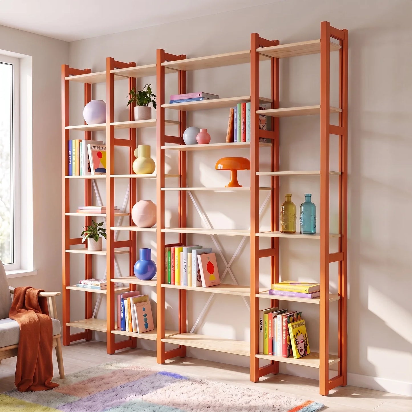 Offenes Bücherregal | Lundia Original | Feuerorange & Farblos lackiert, sfeerbeeld vooraanzicht