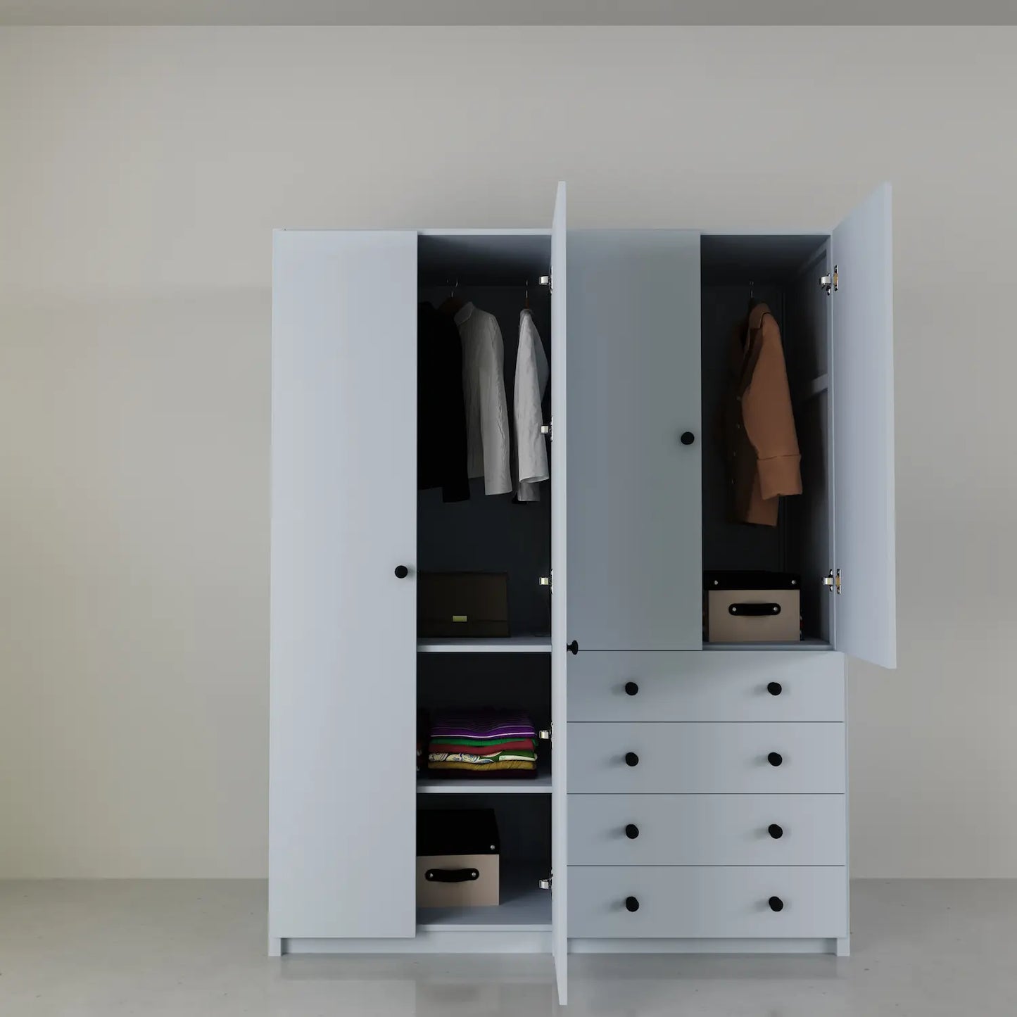 Dichte garderobekast met laden | Lundia Original | Nevelgrijs hout