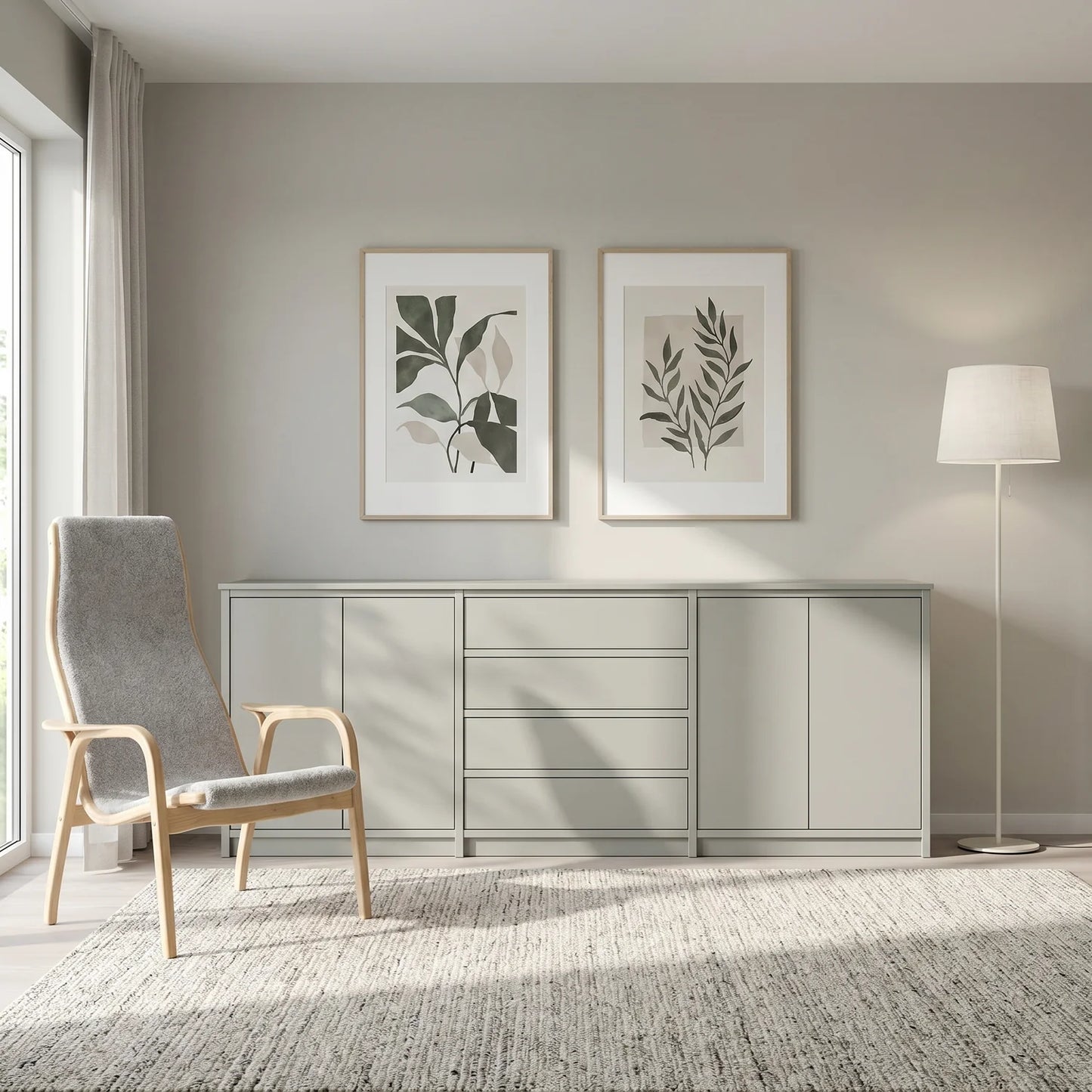 Skandinavisches Lundia Libre Sideboard in Nebelgrau, sfeerbeeld perspectief