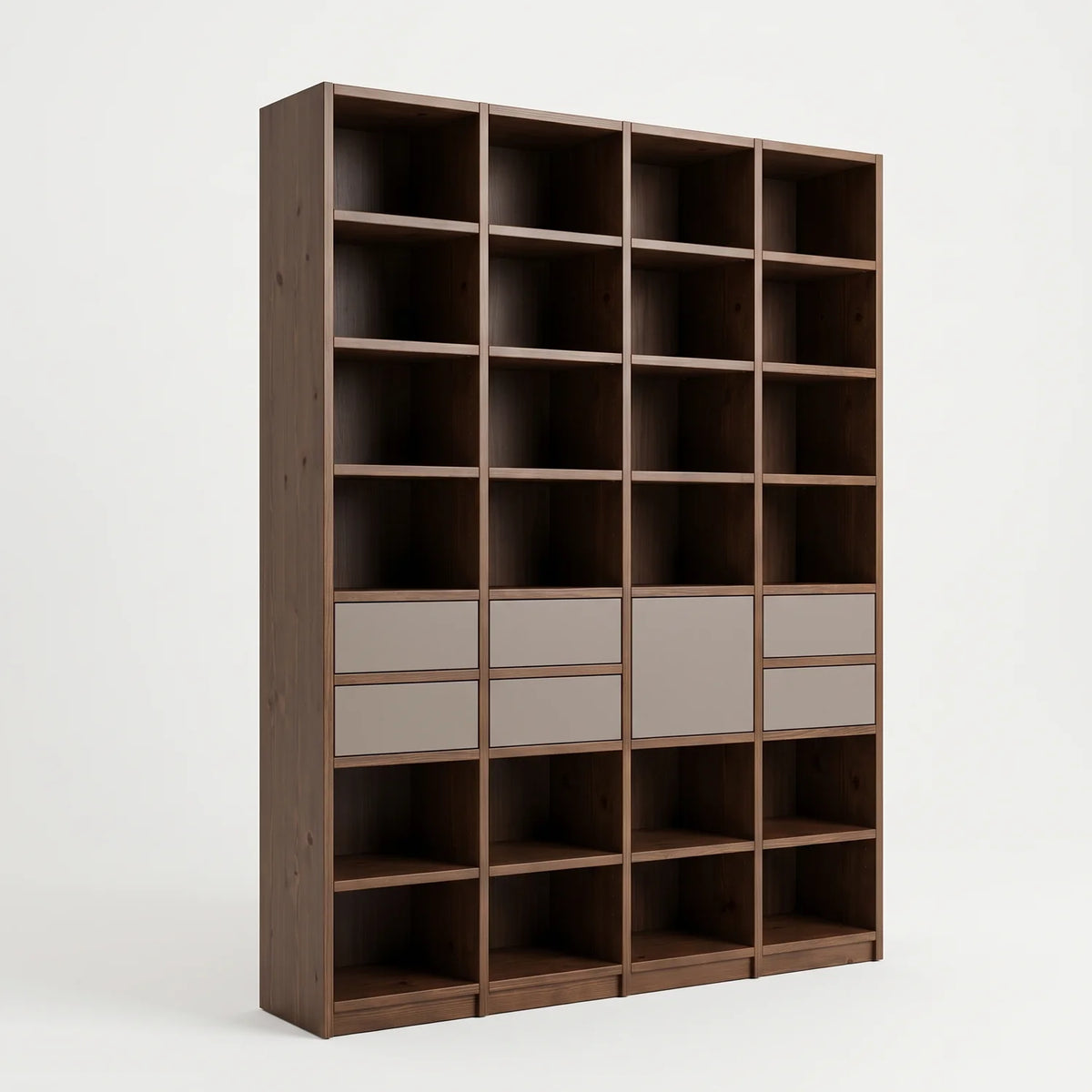 Skandinavischer Wandschrank mit Schubladen und Tür | Libre | Café & Steingrau, perspectief