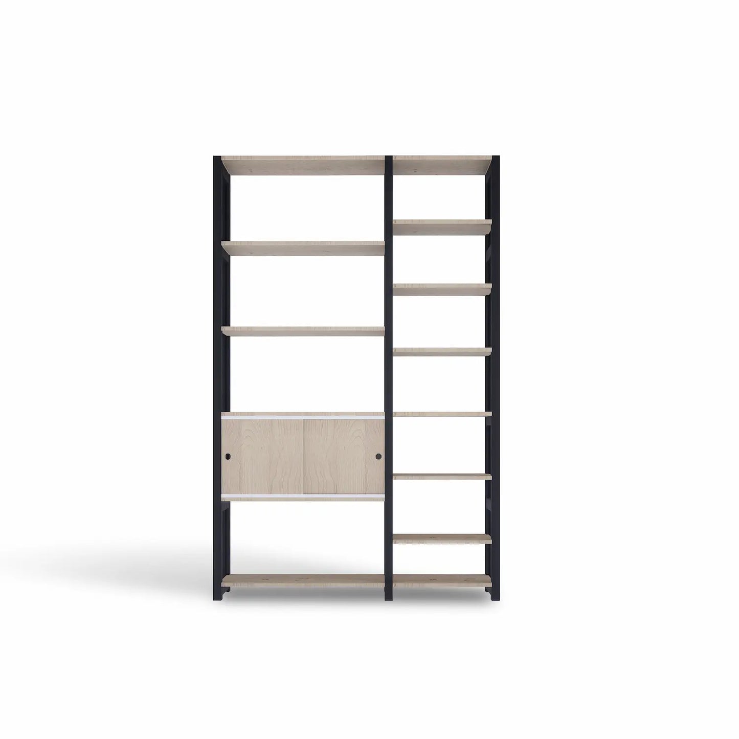 Moderne boekenkast met schuifdeurtjes | Lundia Original | Blank gelakt en zwart hout