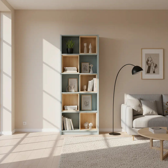 Bücherschrank mit Einlegeböden | Lundia Original | Nebelgrau & Farblos lackiertes Holz