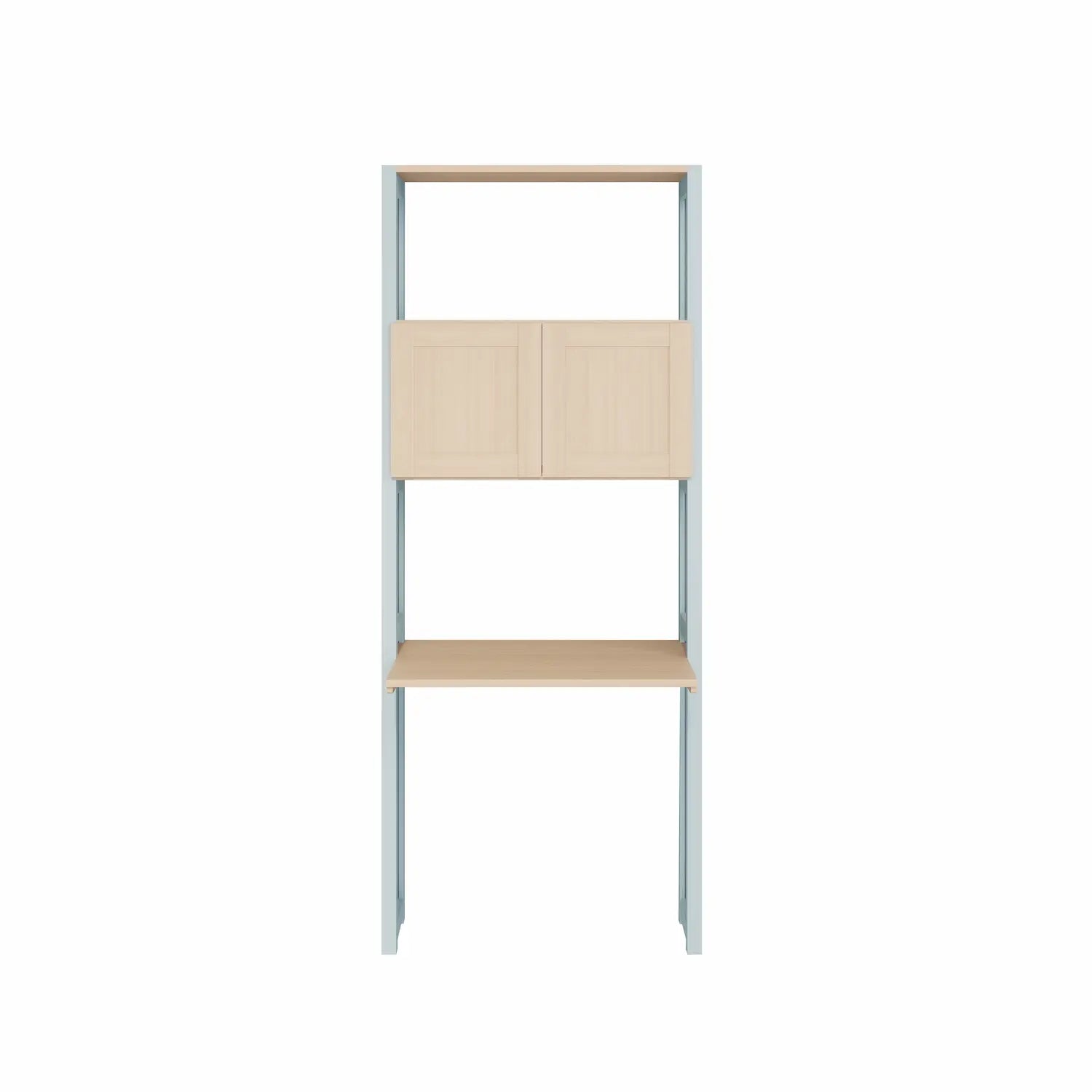 Kompakter Büroschrank mit Türen | Lundia Original | Nebelgrau & farblos lackiertes Holz