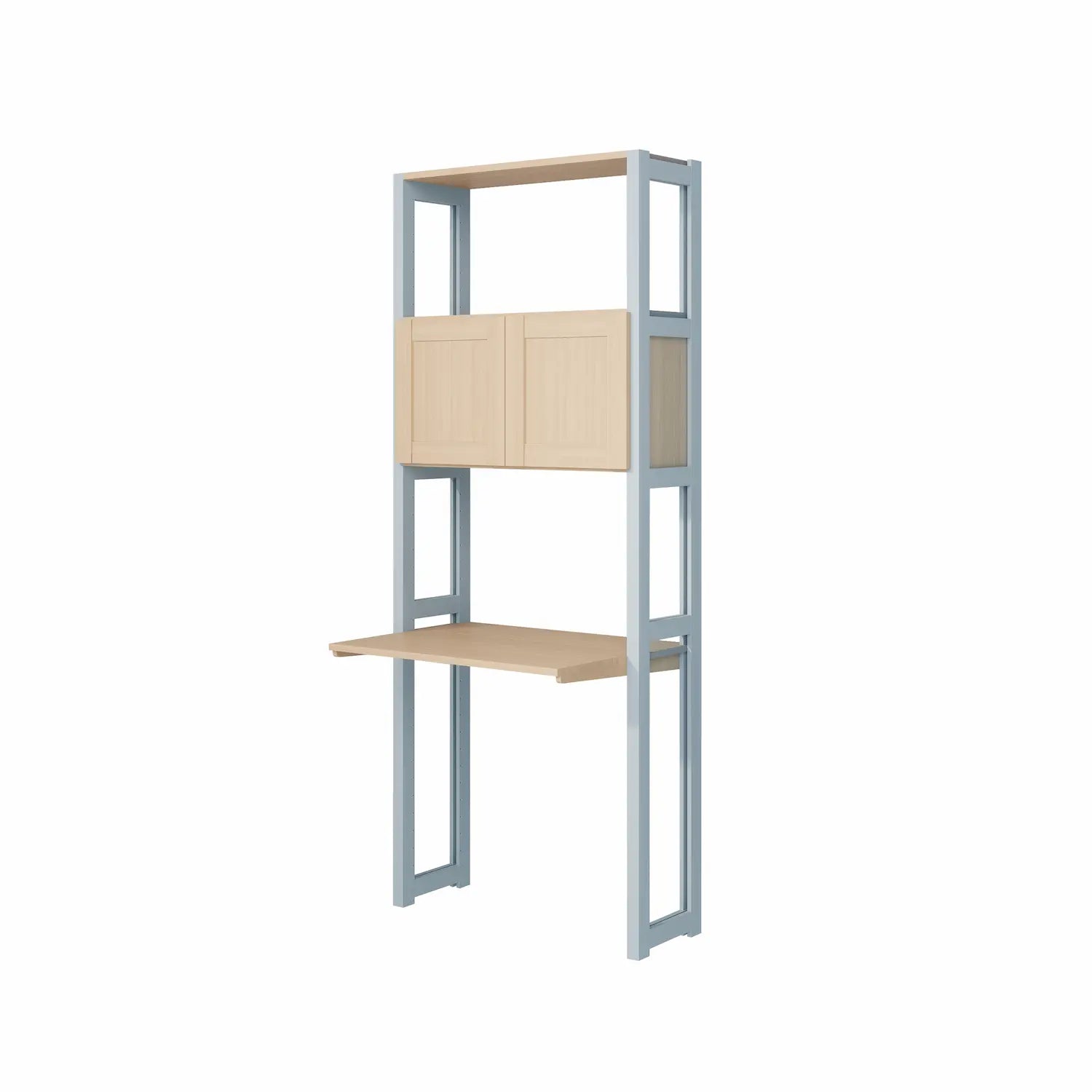 Kompakter Büroschrank mit Türen | Lundia Original | Nebelgrau & farblos lackiertes Holz