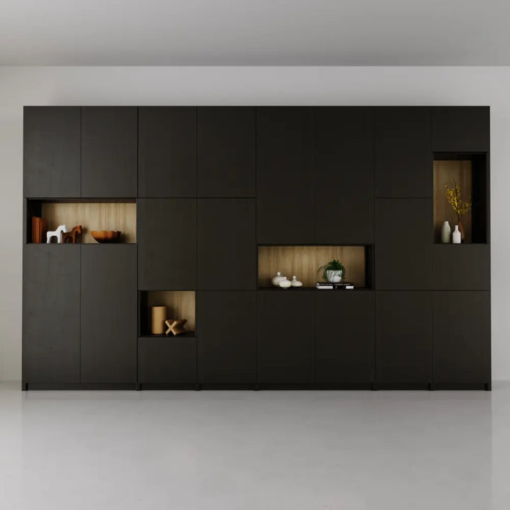 Grote wandkast met deuren en open vakken | Lundia Original | Zwart & blank gelakt hout