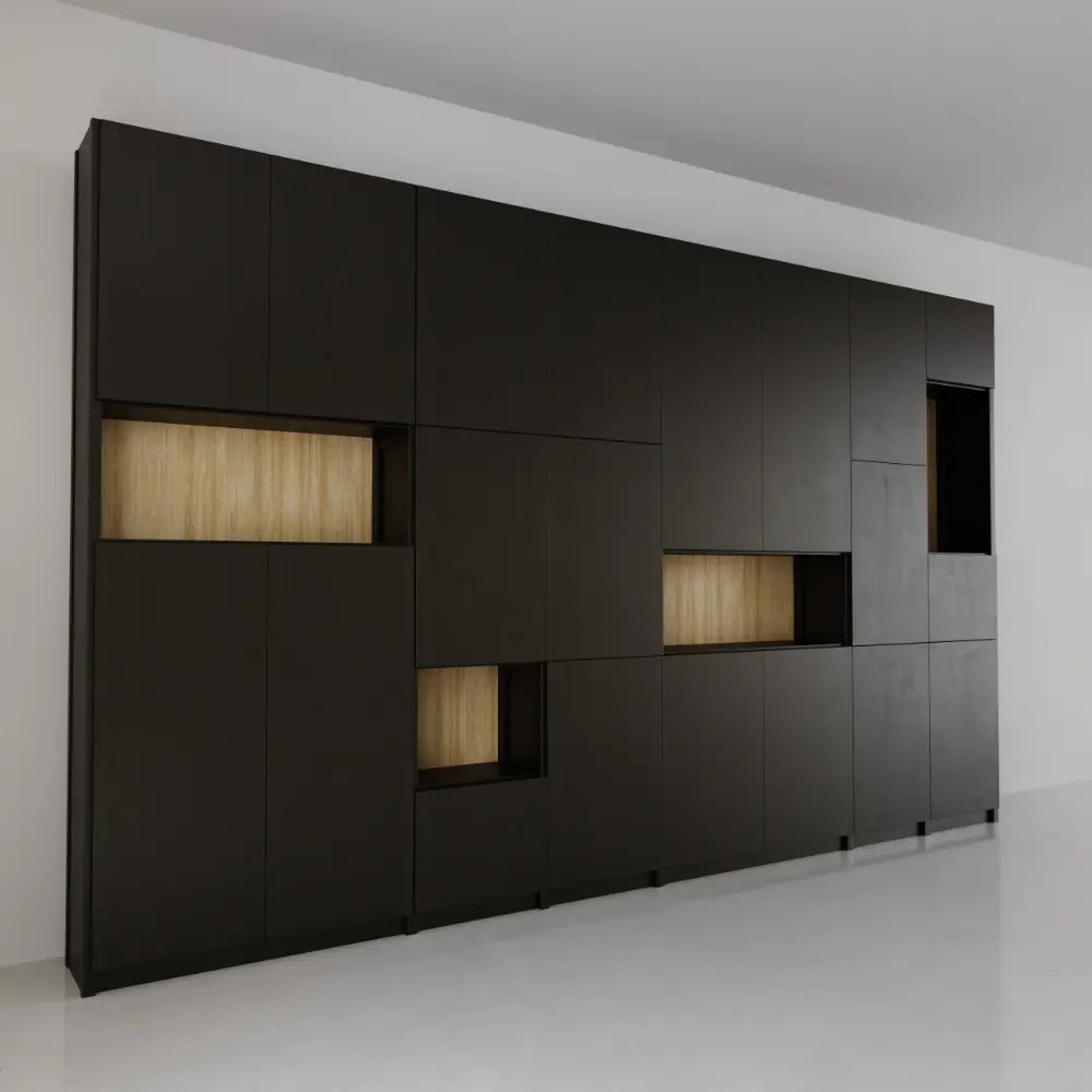 Grote wandkast met deuren en open vakken | Lundia Original | Zwart & blank gelakt hout