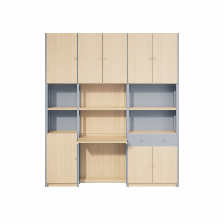 Großer kompletter Büroschrank | Lundia Original | Betongrau & farblos lackiertes Holz