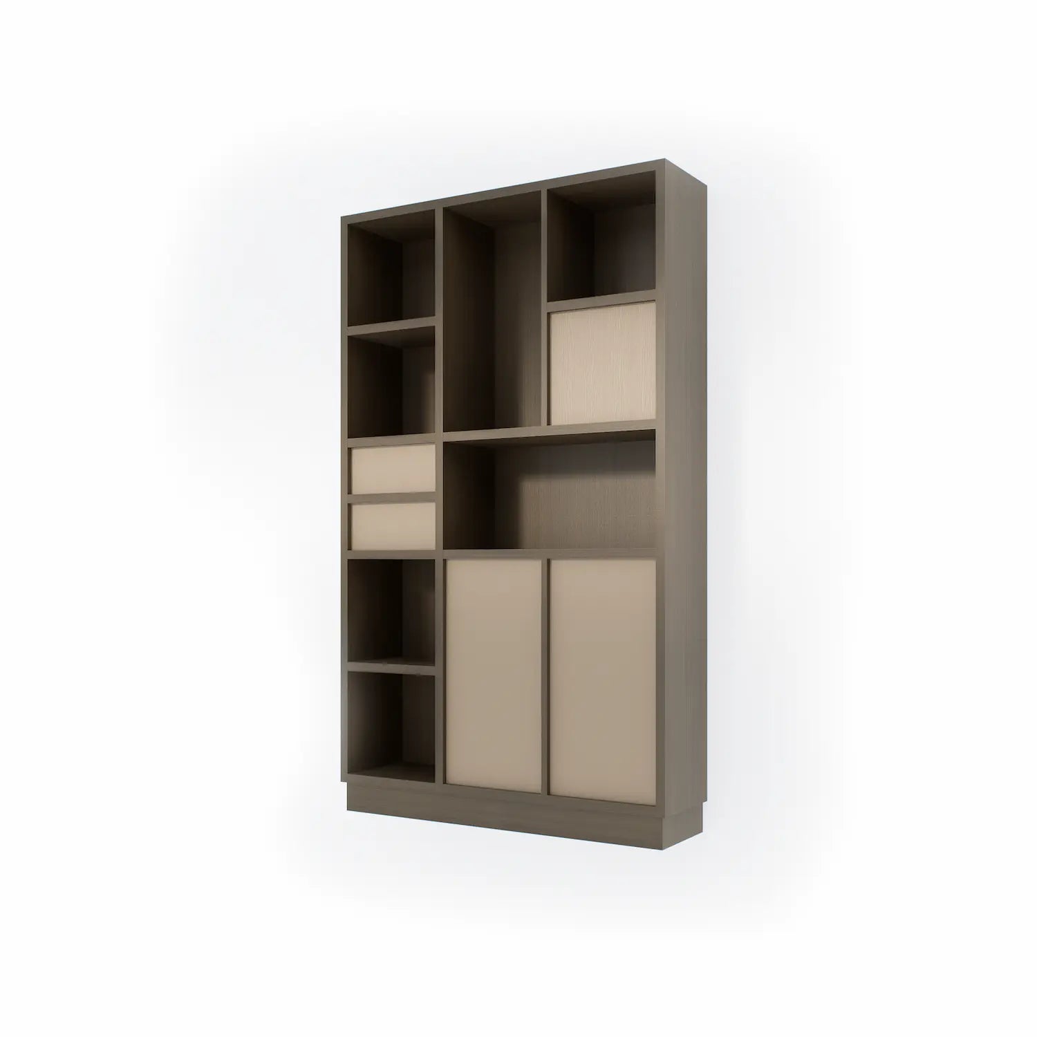 Vakkenkast met deuren en laden | Certo | Coffee & Sand grey hout