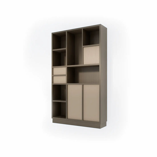 Vakkenkast met deuren en laden | Certo | Coffee & Sand grey hout