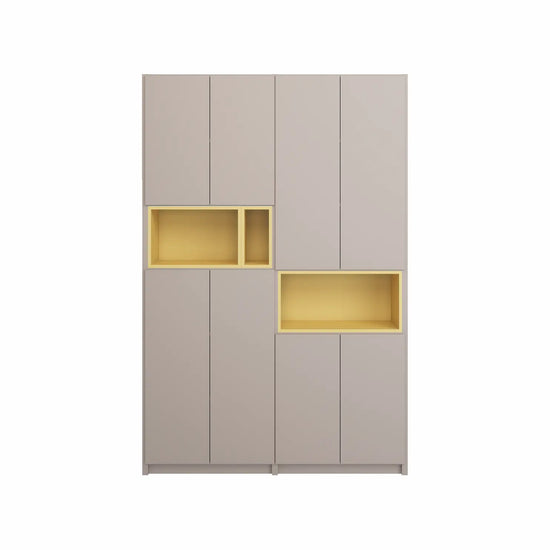 Wandkast met display vakken | Lundia Original | Steengrijs & Saffraangeel hout