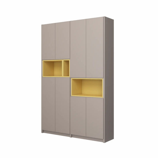 Wandkast met display vakken | Lundia Original | Steengrijs & Saffraangeel hout