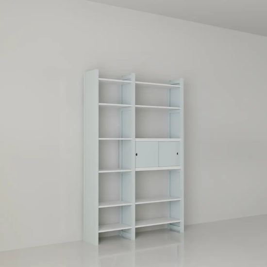 Boekenkast met schuifdeurtjes | Lundia Original | Nevelgrijs & wit hout