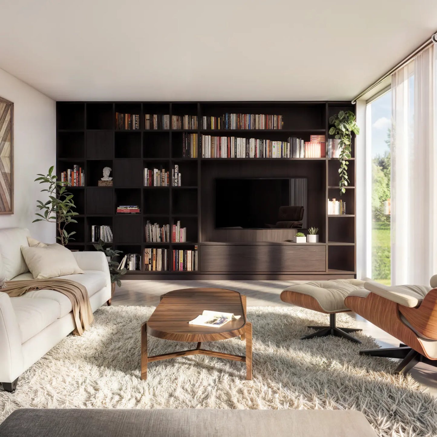 TV Wandkast met speelse vakken | Certo | Wengé brown hout