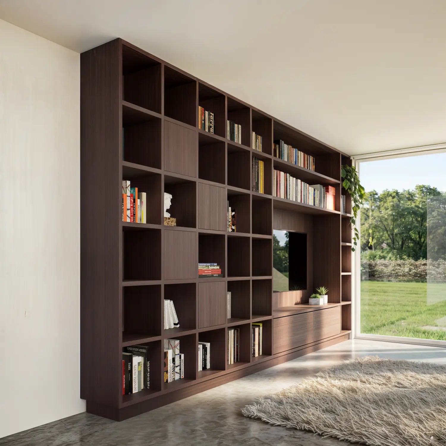 TV Wandkast met speelse vakken | Certo | Wengé brown hout