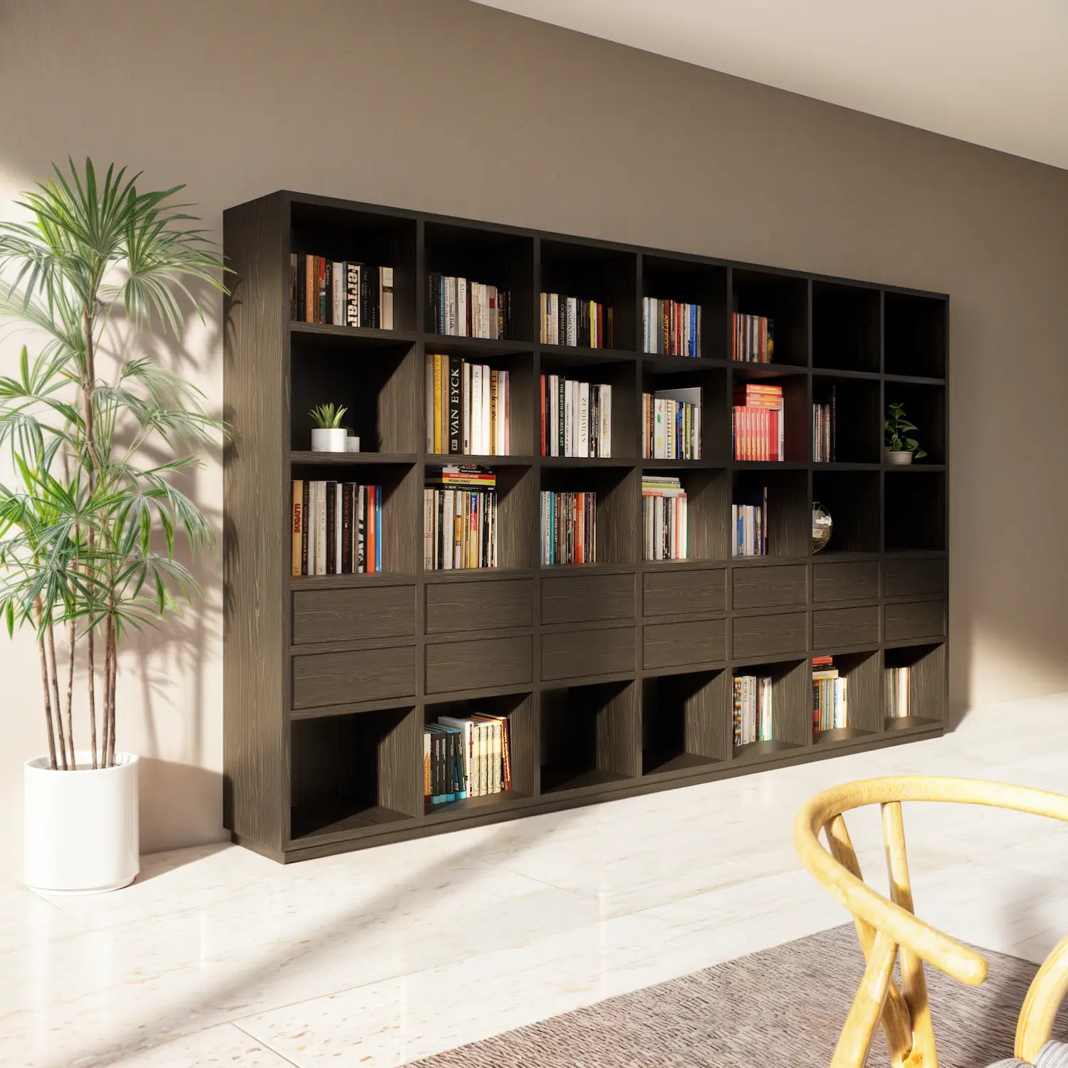 Wandkast met laden en open vakken | Certo | Wengé brown hout