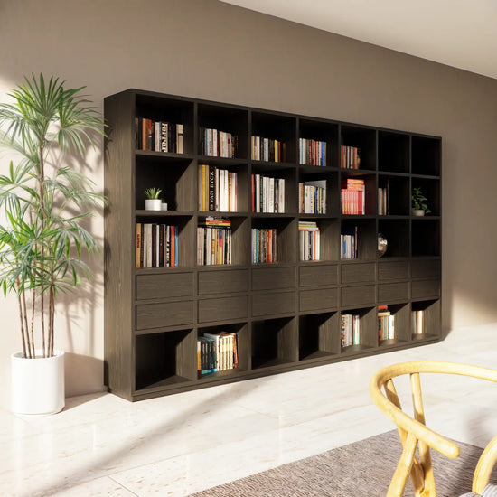 Wandkast met laden en open vakken | Certo | Wengé brown hout