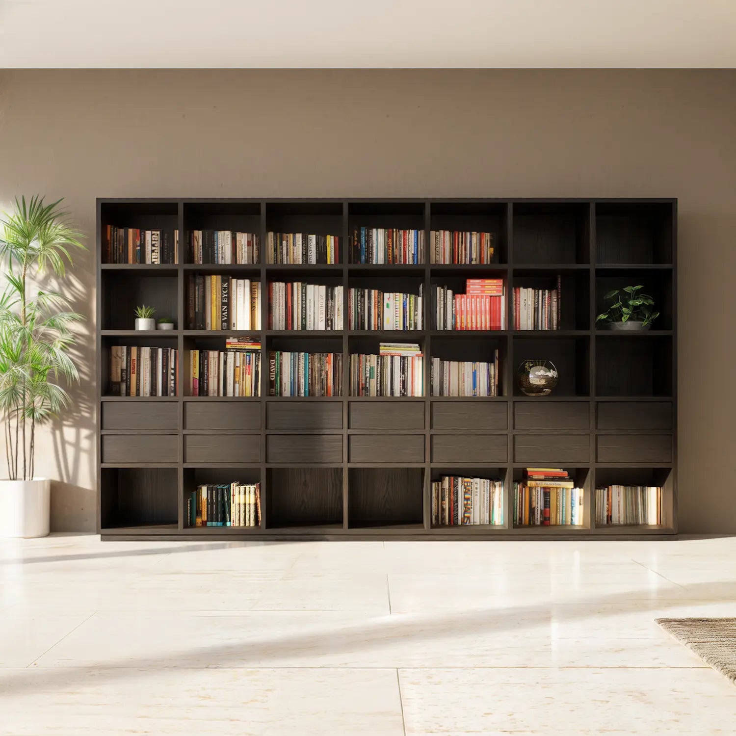 Wandkast met laden en open vakken | Certo | Wengé brown hout