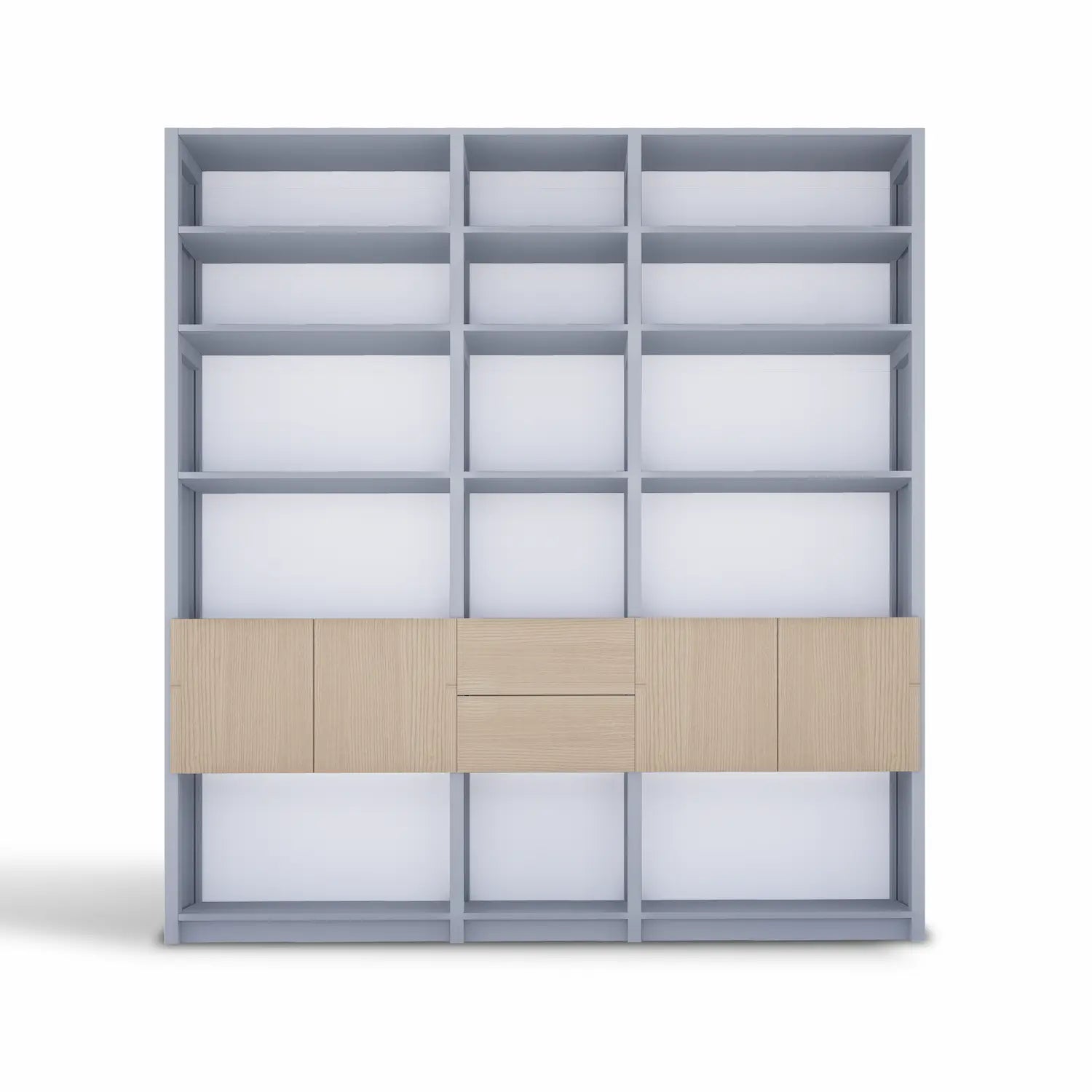 Boekenwandkast met deuren en laden | Lundia Original | Nevelgrijs, wit, blank gelakt hout