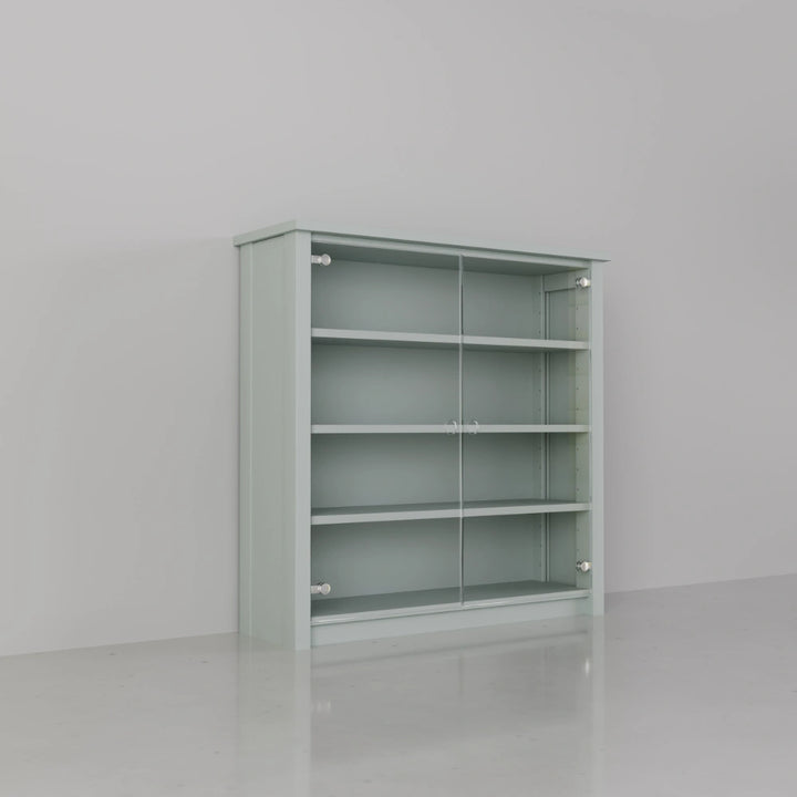 Lage CD/DVD kast met glazen deuren | Lundia Original | Nevelgrijs hout