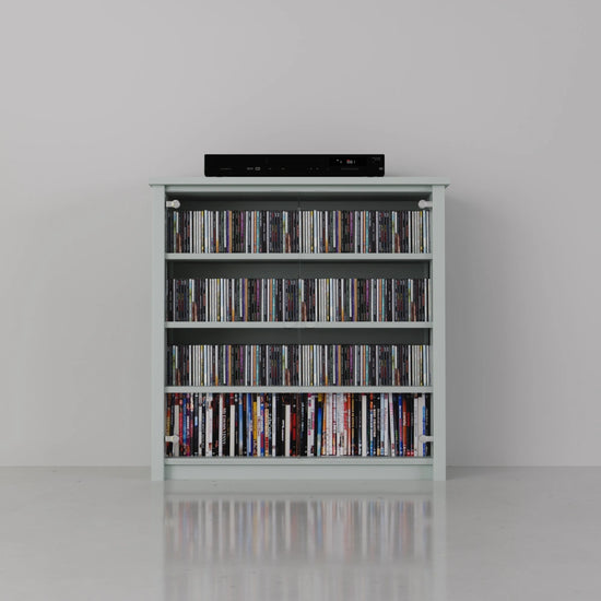 Lage CD/DVD kast met glazen deuren | Lundia Original | Nevelgrijs hout