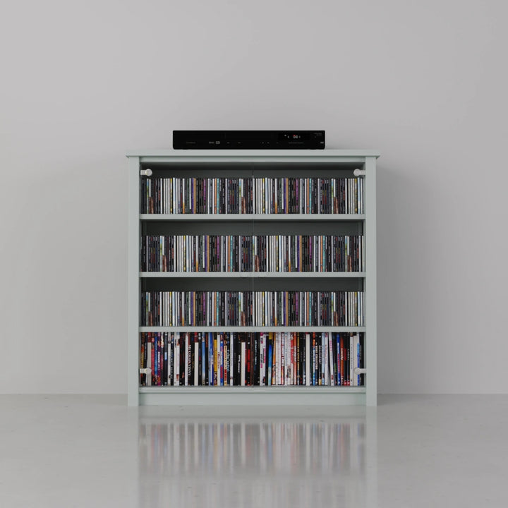 Lage CD/DVD kast met glazen deuren | Lundia Original | Nevelgrijs hout