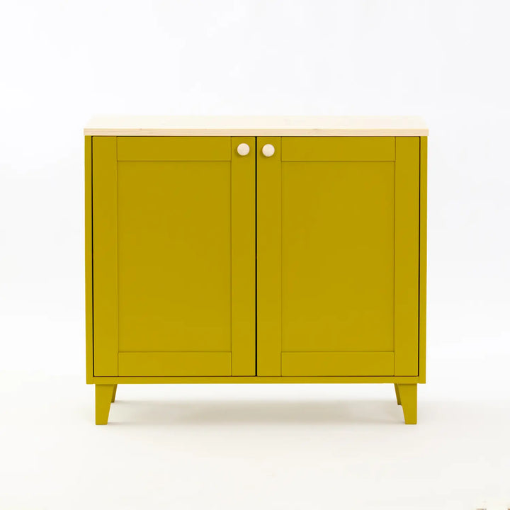 Compact houten lowboard | Lundia Basics | Mustard green & Vanilla