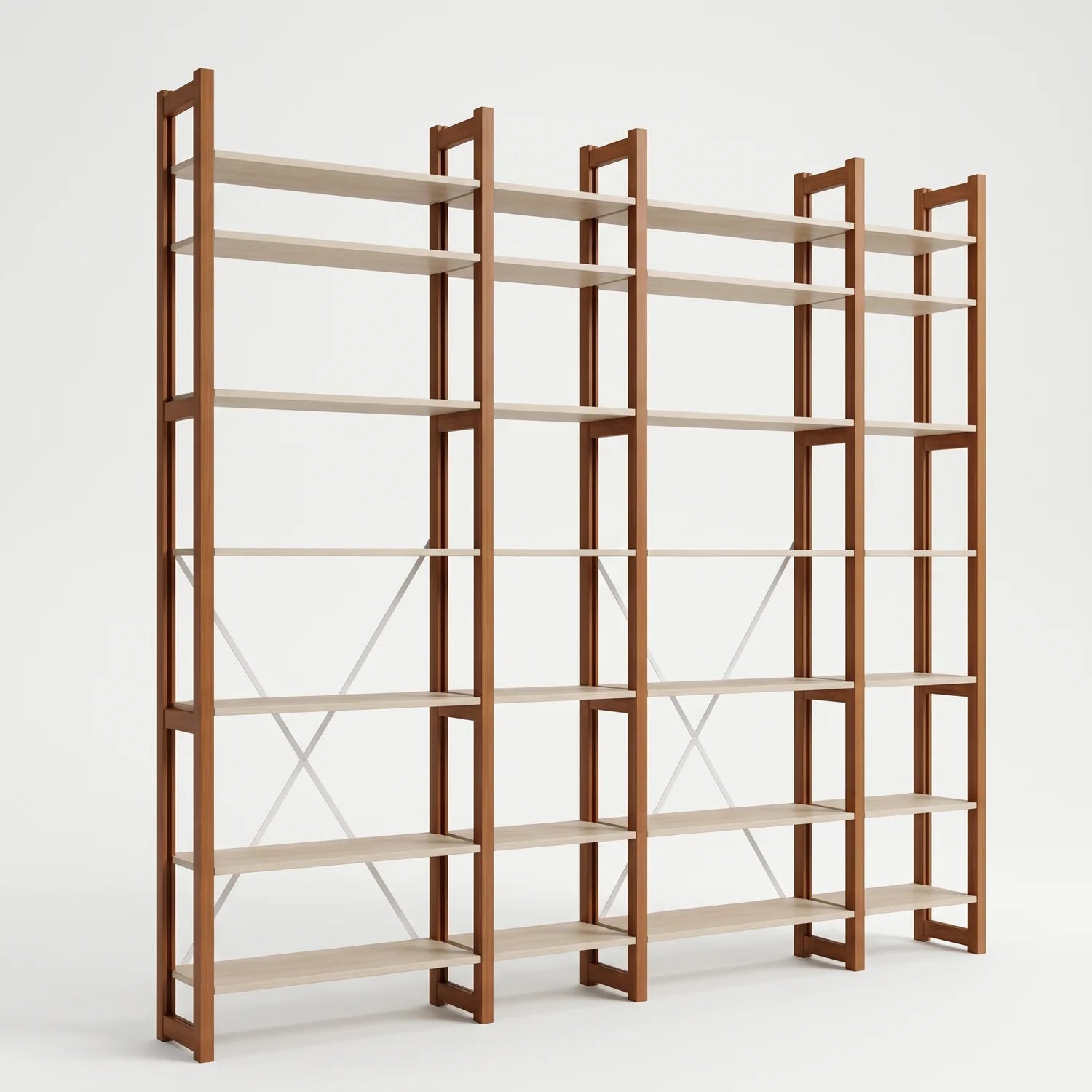 Moderne houten boekenkast | Lundia Original | Arrosto & Wit hout, perspectief