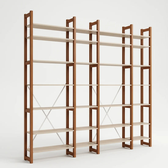 Moderne houten boekenkast | Lundia Original | Arrosto & Wit hout, perspectief
