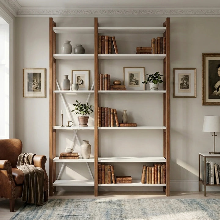 Modernes Bücherregal | Lundia Original | Arrosto & weißes Holz, sfeerbeeld vooraanzicht