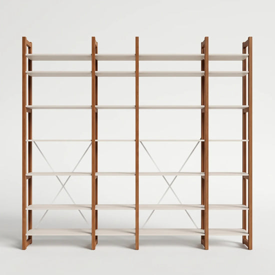 Moderne houten boekenkast | Lundia Original | Arrosto & Wit hout, vooraanzicht