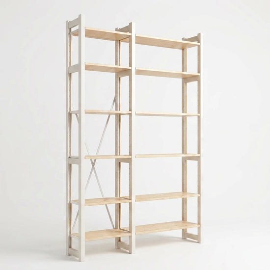 Skandinavisches Bücherregal | Lundia Original | Klar lackiert & weißes Holz, perspectief