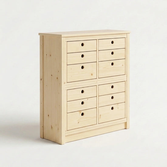 Hohe & schmale Kommode | Lundia Original | Klar lackiertes Holz, perspectief