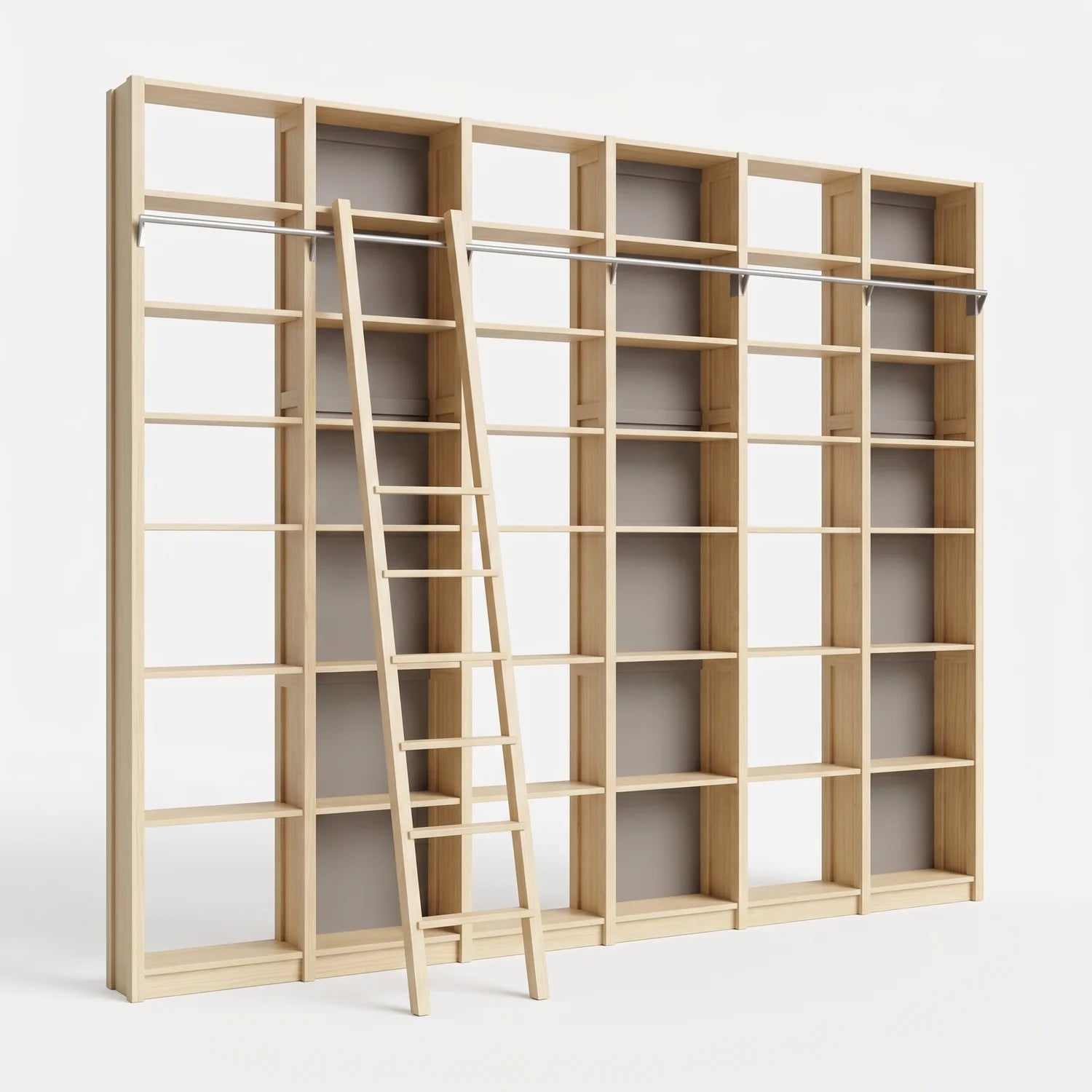 Open boekenkast met trap | Lundia Original | Blank gelakt & steengrijs, perspectief