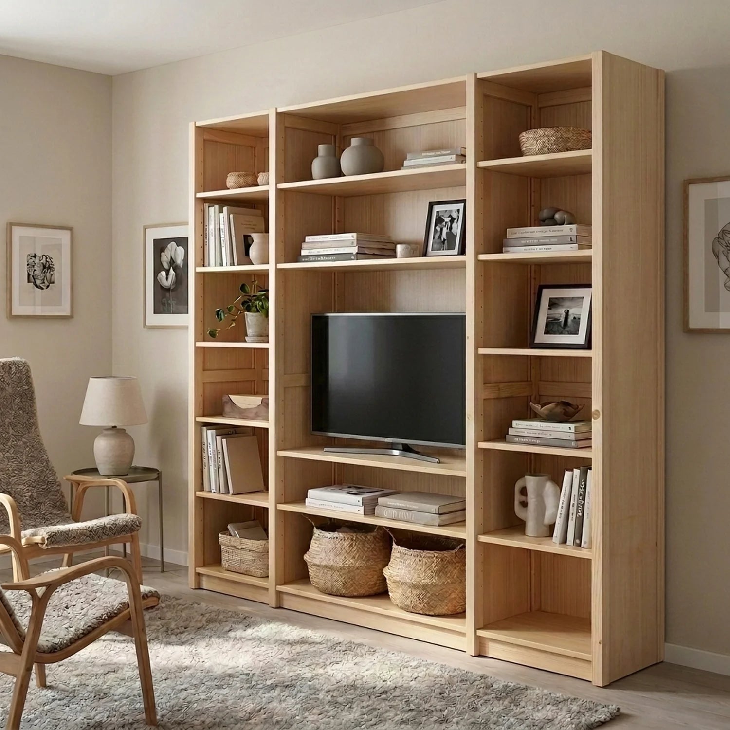 TV-Wandschrank | Lundia Original | Klar lackiertes Holz, sfeerbeeld perspectief