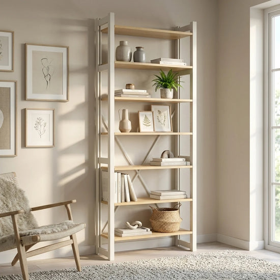 Skandinavisches Bücherregal | Lundia Original | Klar lackiert & Weiß, sfeerbeeld perspectief