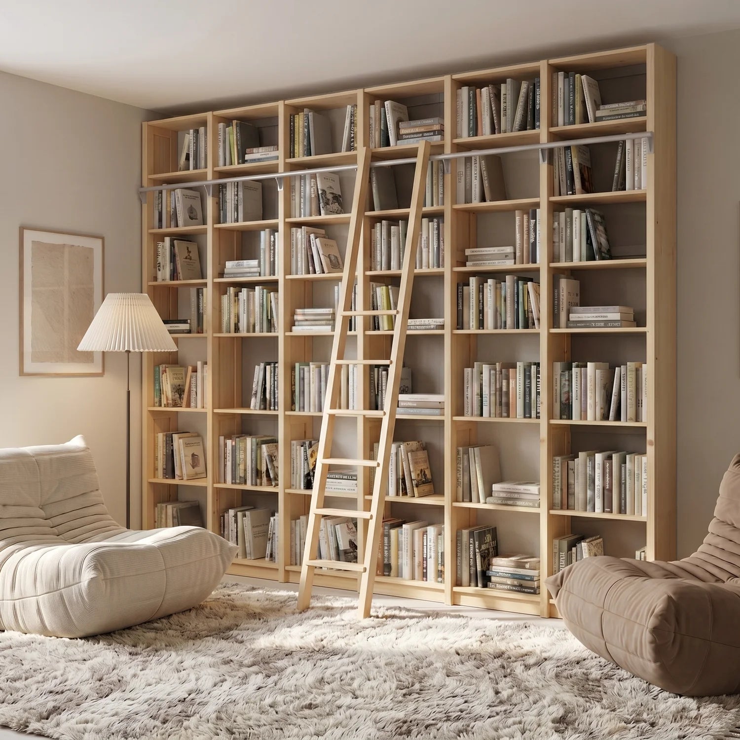 Open boekenkast met trap | Lundia Original | Blank gelakt & steengrijs, sfeerbeeld perspectief