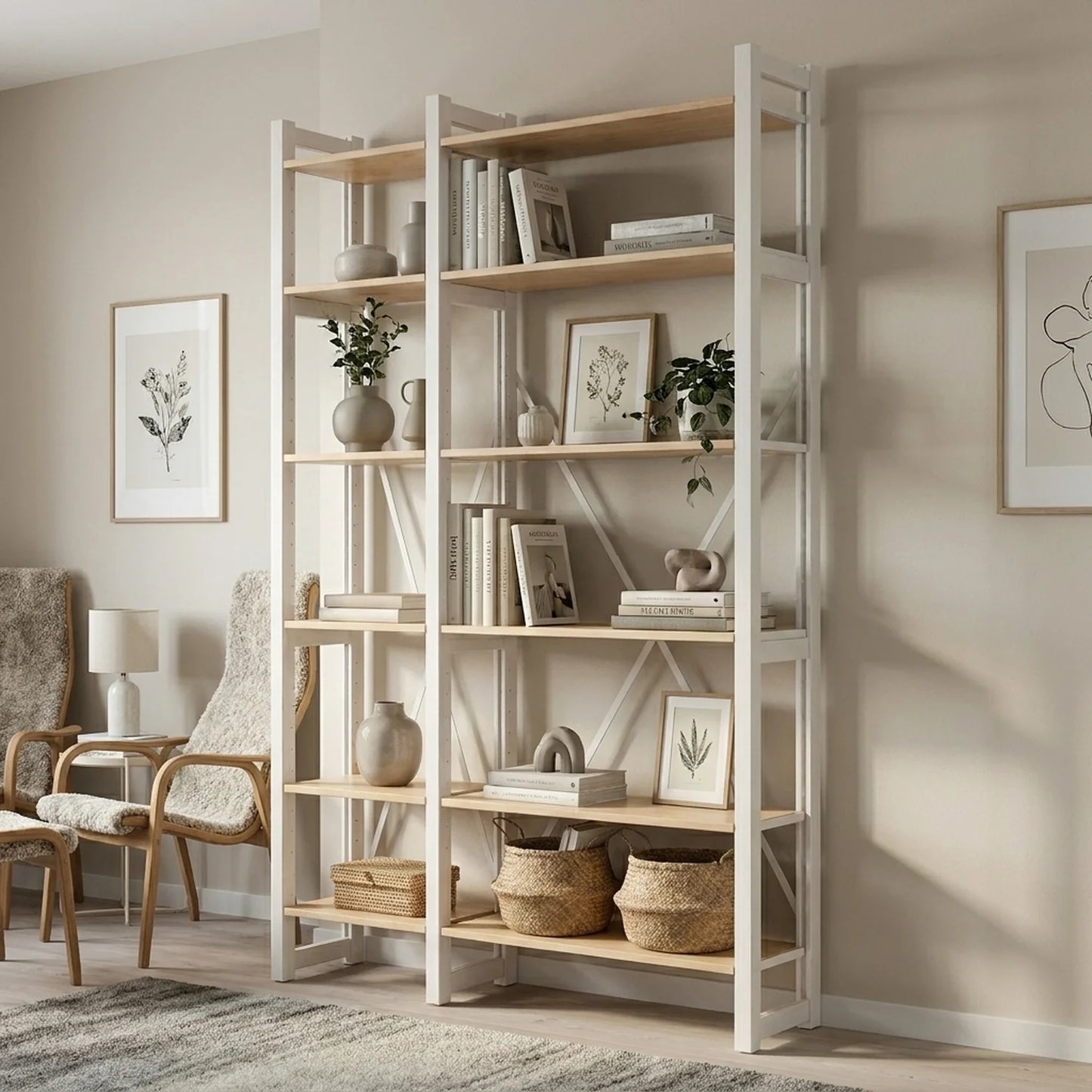 Skandinavisches Bücherregal | Lundia Original | Klar lackiert & weißes Holz, sfeerbeeld perspectief
