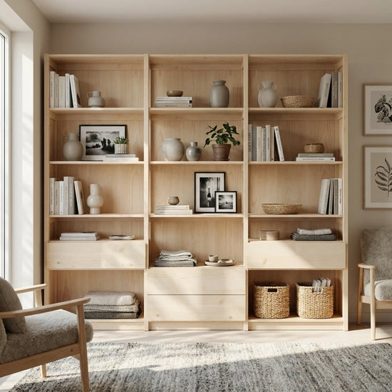 Wandkast mit Schubladen | Lundia Original | Klar lackiert Holz, sfeerbeeld vooraanzicht